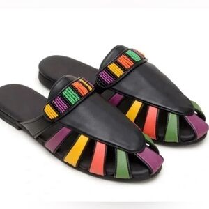FARM RIO Black Rainbow Beaded Mules EU 39 US 8